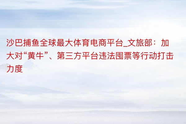 沙巴捕鱼全球最大体育电商平台_文旅部：加大对“黄牛”、第三方平台违法囤票等行动打击力度