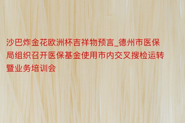 沙巴炸金花欧洲杯吉祥物预言_德州市医保局组织召开医保基金使用市内交叉搜检运转暨业务培训会