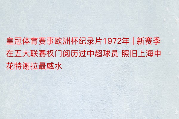 皇冠体育赛事欧洲杯纪录片1972年 | 新赛季在五大联赛权门阅历过中超球员 照旧上海申花特谢拉最威水